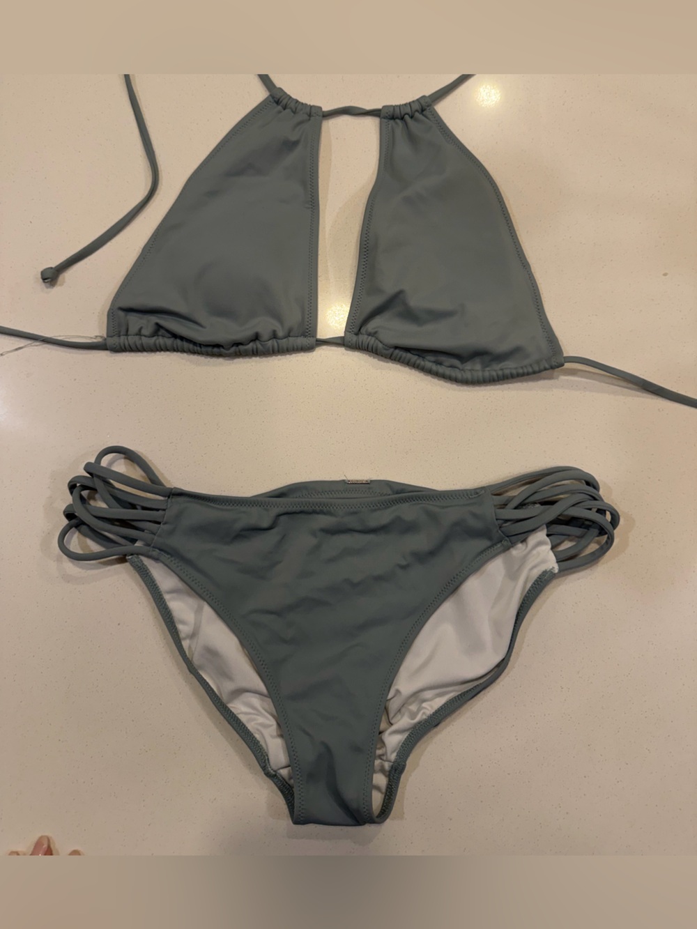 PINK Victoria's Secret Olive Green Strappy Triangle Bikini